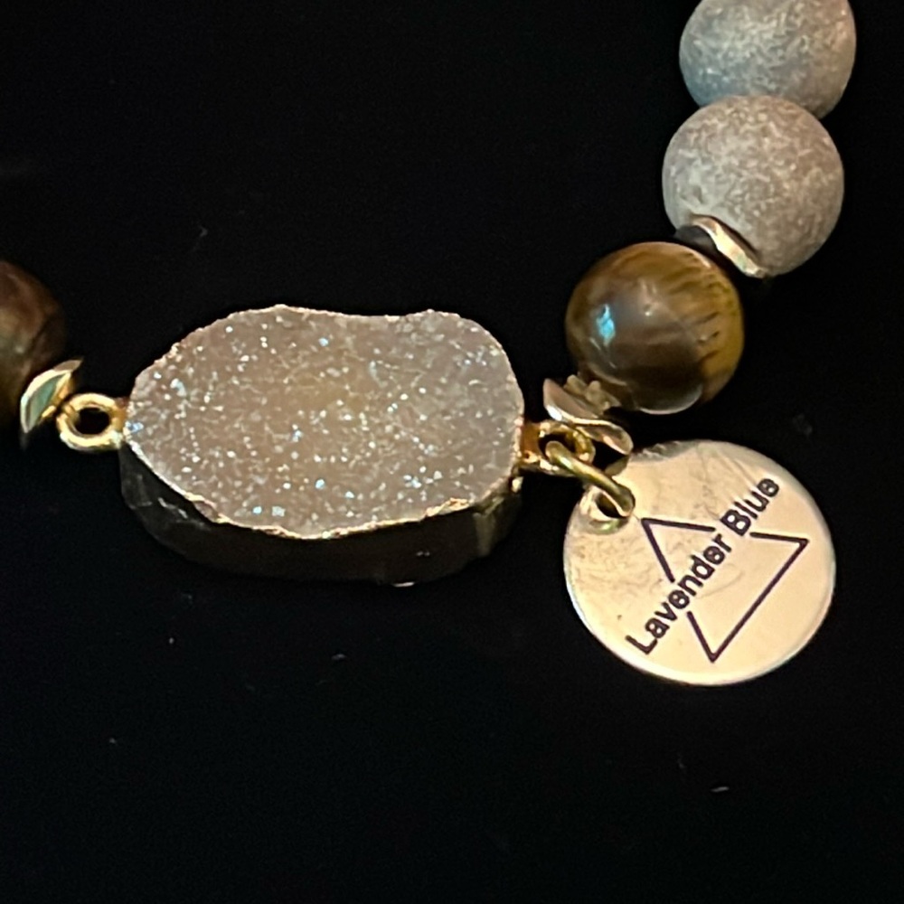 Druzy Tigers Eye Natural Stones Gold Tone Bracelet by Lavender Blue - Picture 2 of 9